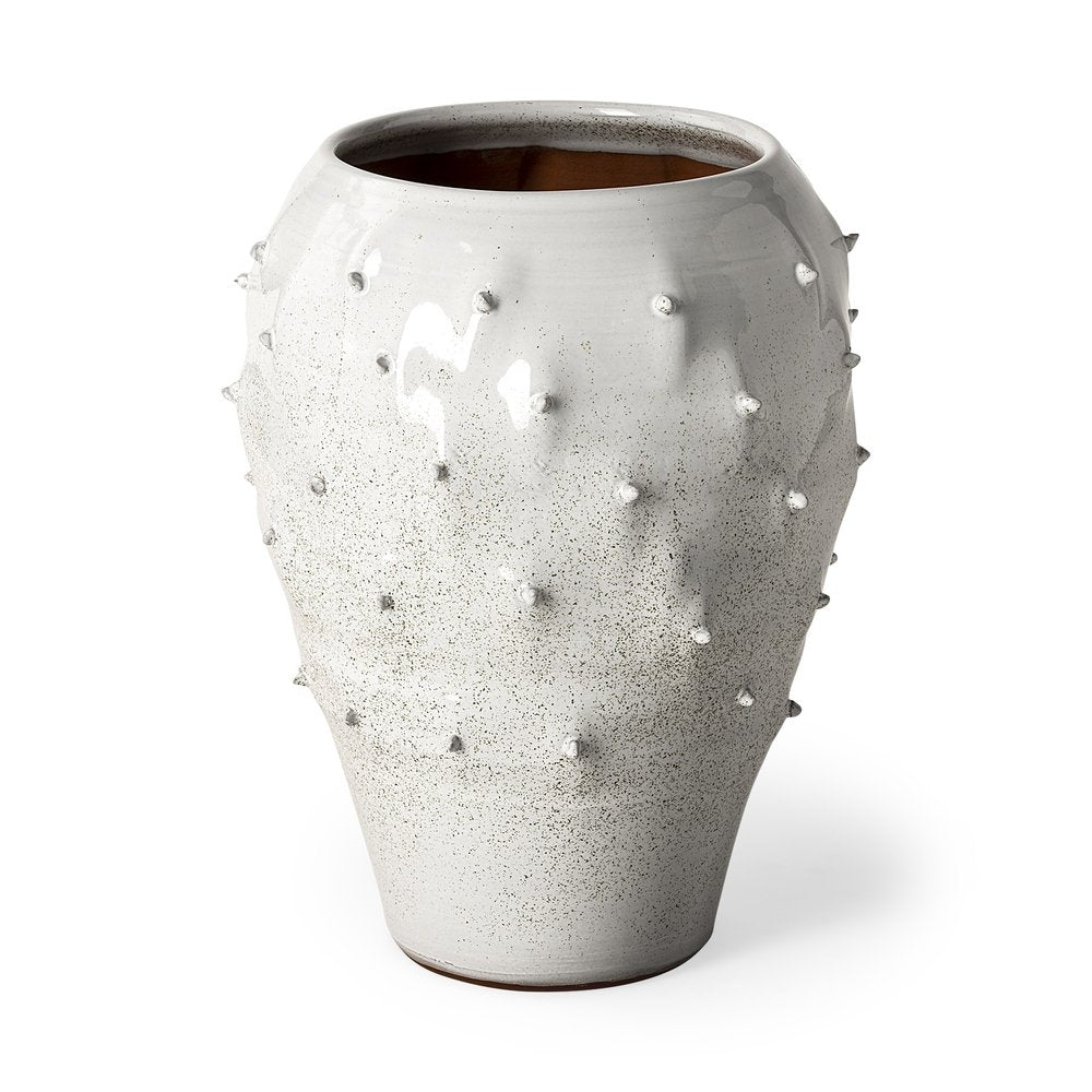 14" White Abstract Cylinder Ceramic Table Vase HomeRoots