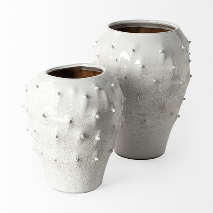 14" White Abstract Cylinder Ceramic Table Vase HomeRoots