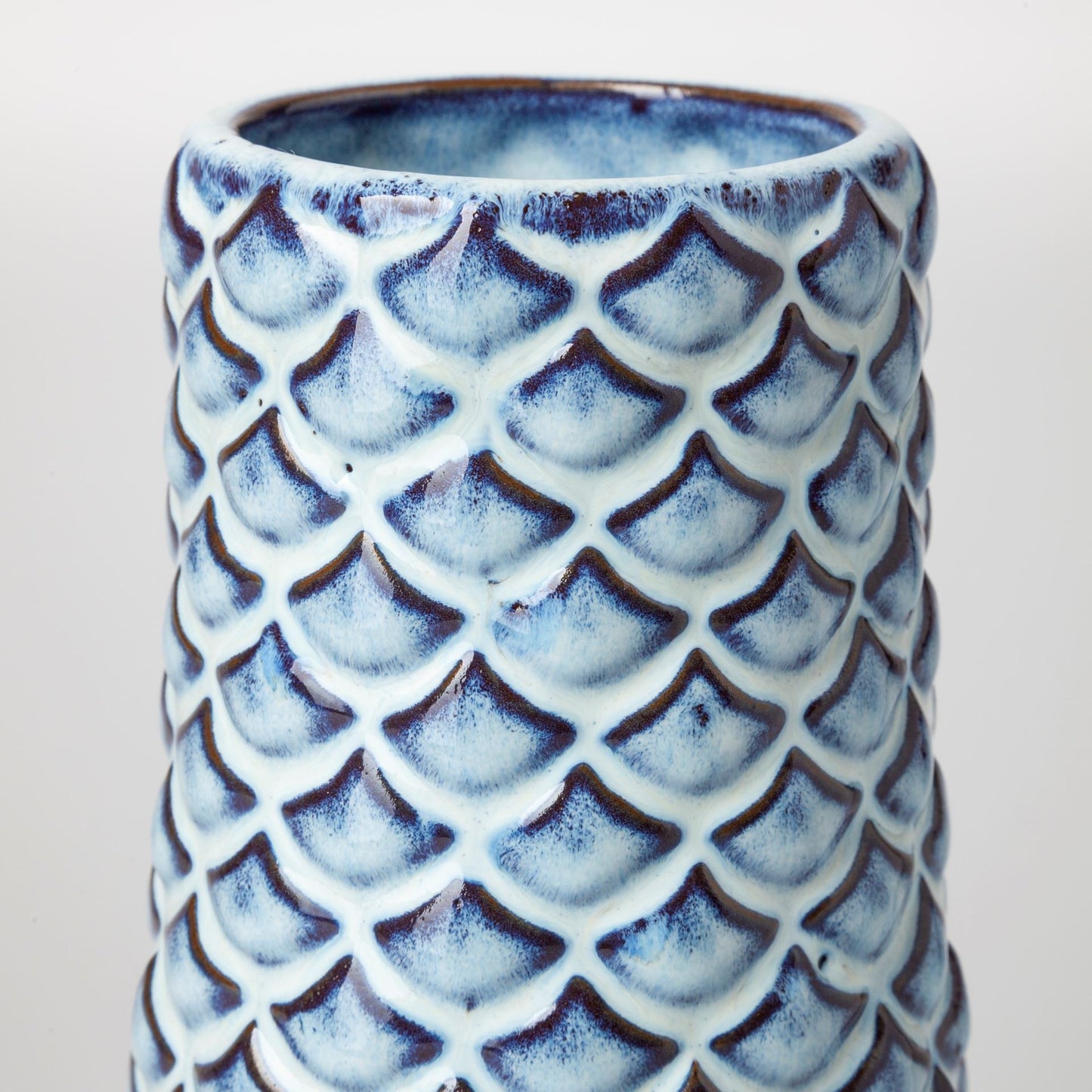 11" Ceramic Blue Abstract Oval Table Vase