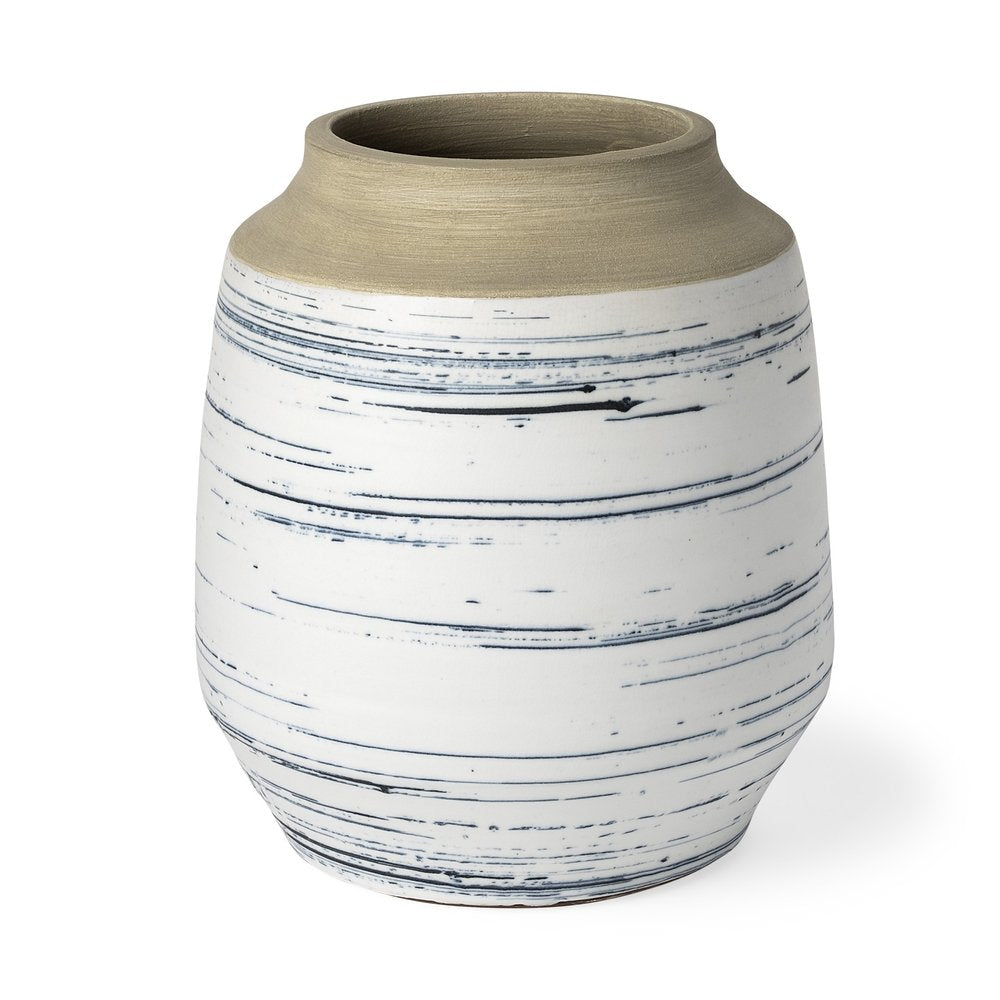 10" Blue Sand And White Abstract Cylinder Ceramic Table Vase HomeRoots