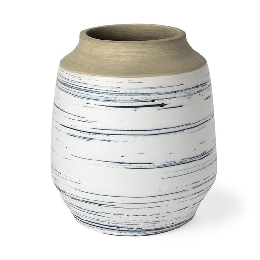 10" Blue Sand And White Abstract Cylinder Ceramic Table Vase HomeRoots