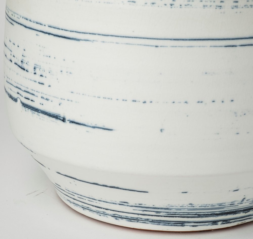 10" Blue Sand And White Abstract Cylinder Ceramic Table Vase HomeRoots