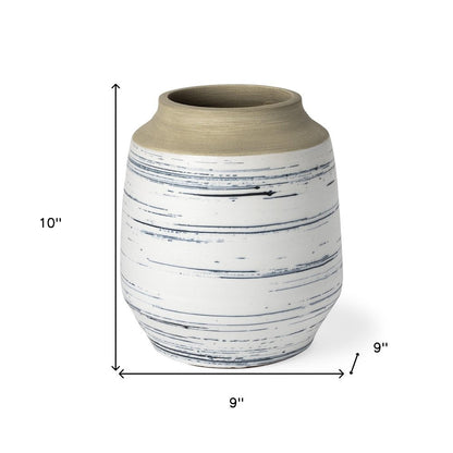 10" Blue Sand And White Abstract Cylinder Ceramic Table Vase HomeRoots