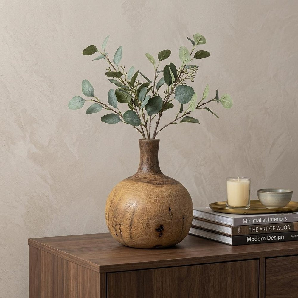 7" Brown Abstract Cylinder Solid Wood Table Vase HomeRoots