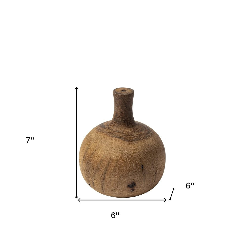 7" Brown Abstract Cylinder Solid Wood Table Vase — view 3