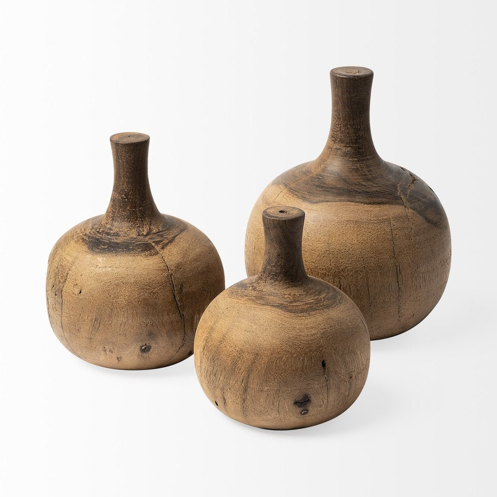 8" Brown Abstract Cylinder Solid Wood Table Vase HomeRoots