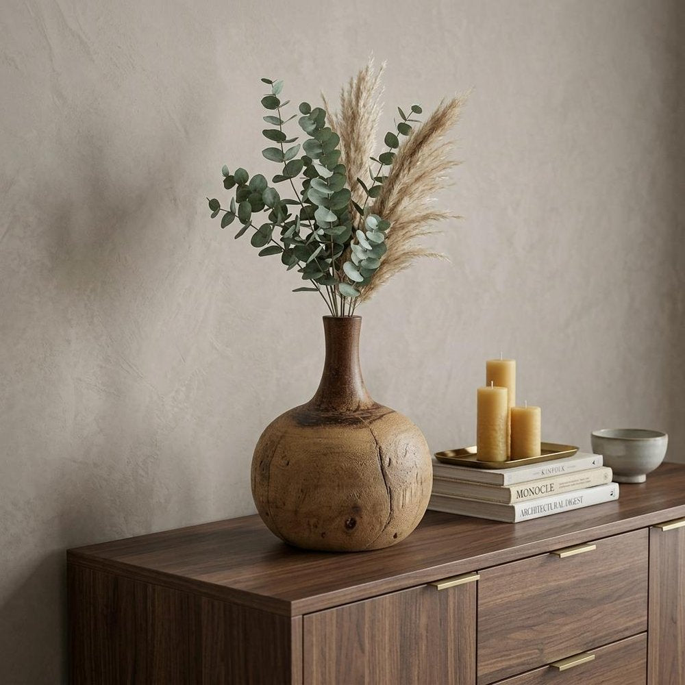 8" Brown Abstract Cylinder Solid Wood Table Vase HomeRoots