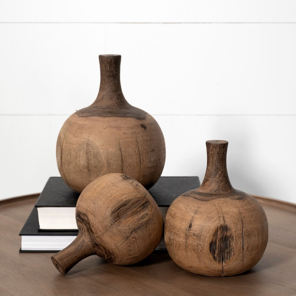 8" Brown Abstract Cylinder Solid Wood Table Vase HomeRoots