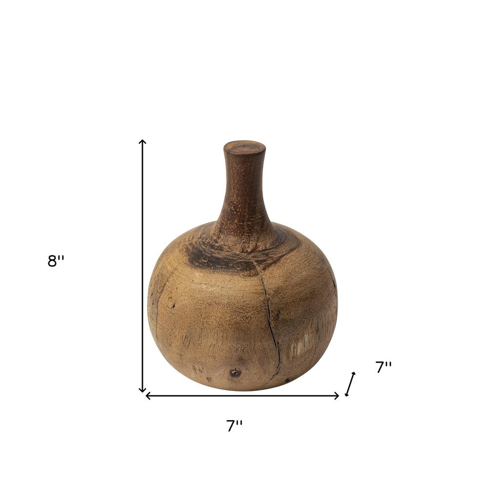8" Brown Abstract Cylinder Solid Wood Table Vase — view 3
