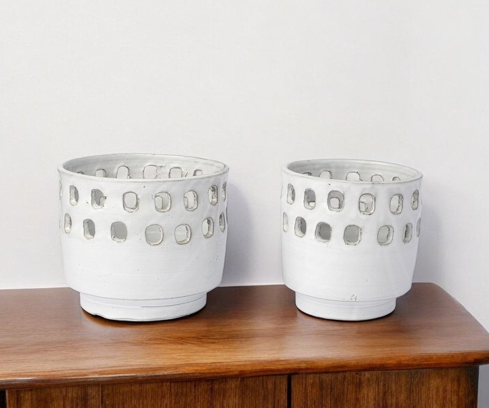 Set of Two White Abstract Cylinder Ceramic Table Vase HomeRoots