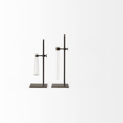 Set of Two Dark Brown Abstract Metal Cylinder Table Vases HomeRoots
