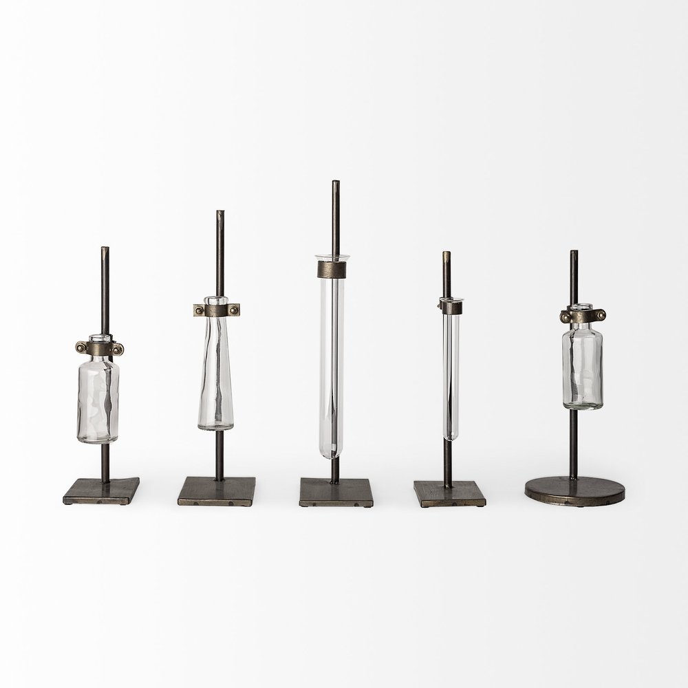 Set of Two Dark Brown Abstract Metal Cylinder Table Vases HomeRoots