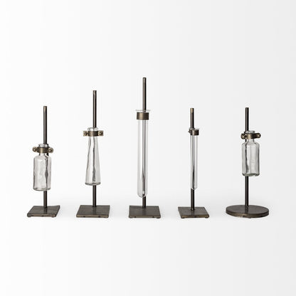 Set of Two Dark Brown Abstract Metal Cylinder Table Vases HomeRoots