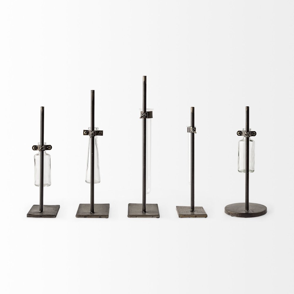 Set of Two Dark Brown Abstract Metal Cylinder Table Vases HomeRoots