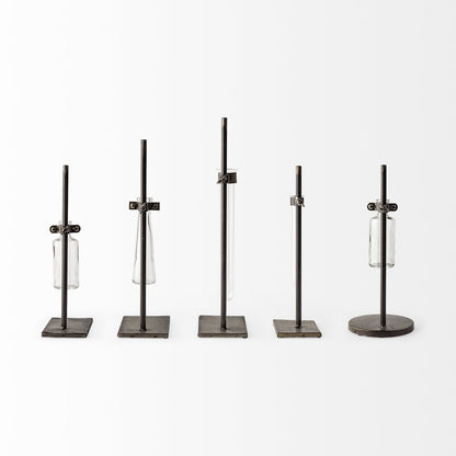 Set of Two Dark Brown Abstract Metal Cylinder Table Vases HomeRoots