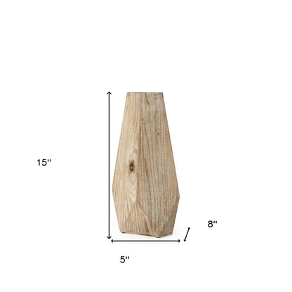 15" Natural Abstract Cylinder Solid Wood Table Vase HomeRoots