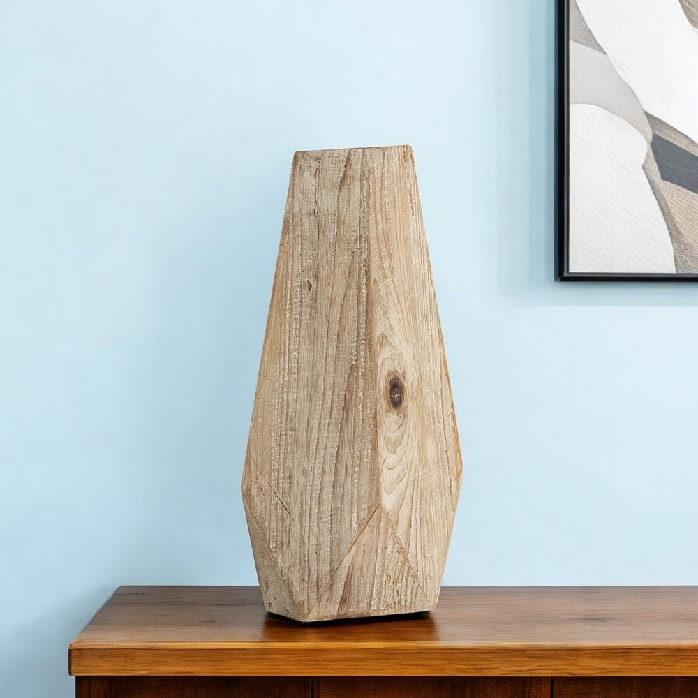 15" Natural Abstract Cylinder Solid Wood Table Vase HomeRoots