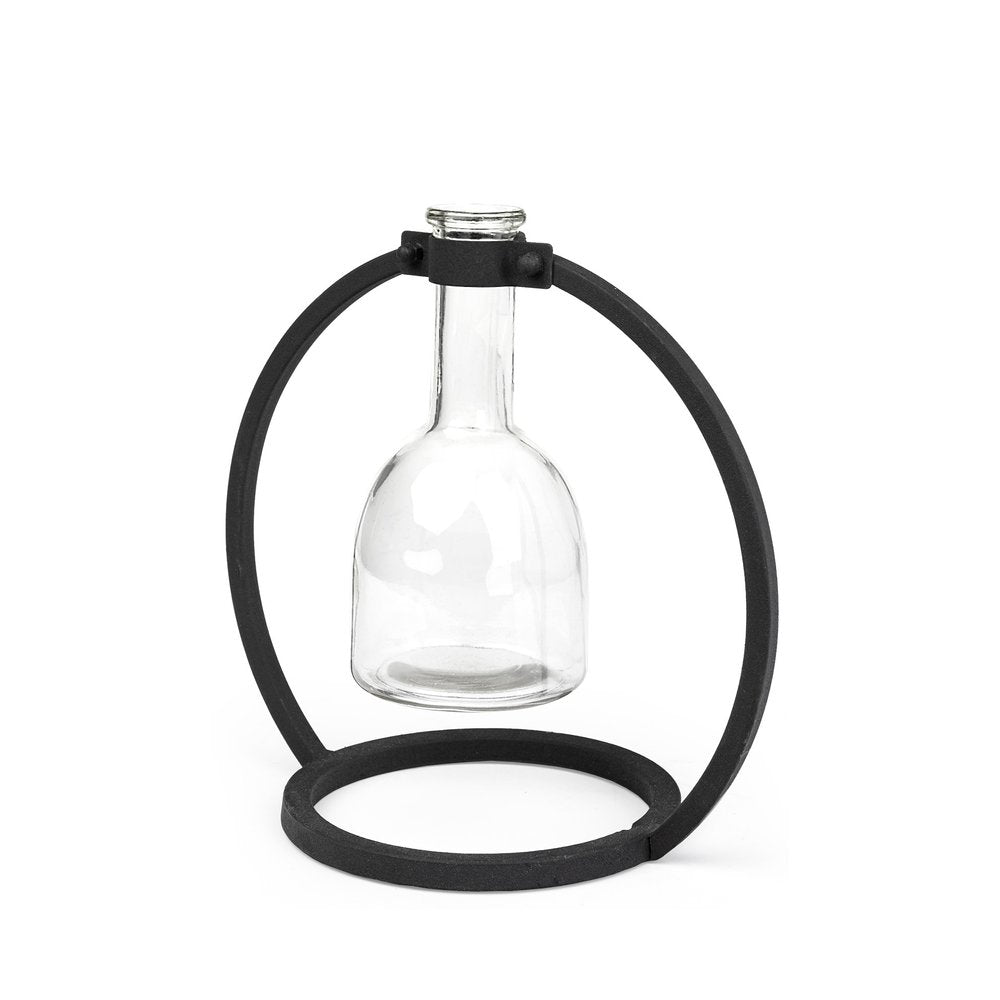 8" Clear and Black Glass and Metal Abstract Cylinder Table Vase HomeRoots
