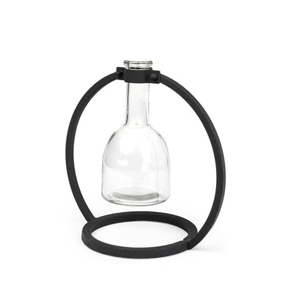8" Clear and Black Glass and Metal Abstract Cylinder Table Vase HomeRoots