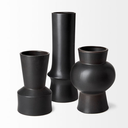 9" Black Abstract Cylinder Ceramic Table Vase HomeRoots