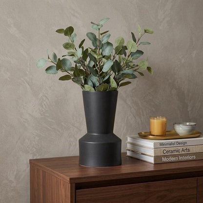 9" Black Abstract Cylinder Ceramic Table Vase HomeRoots