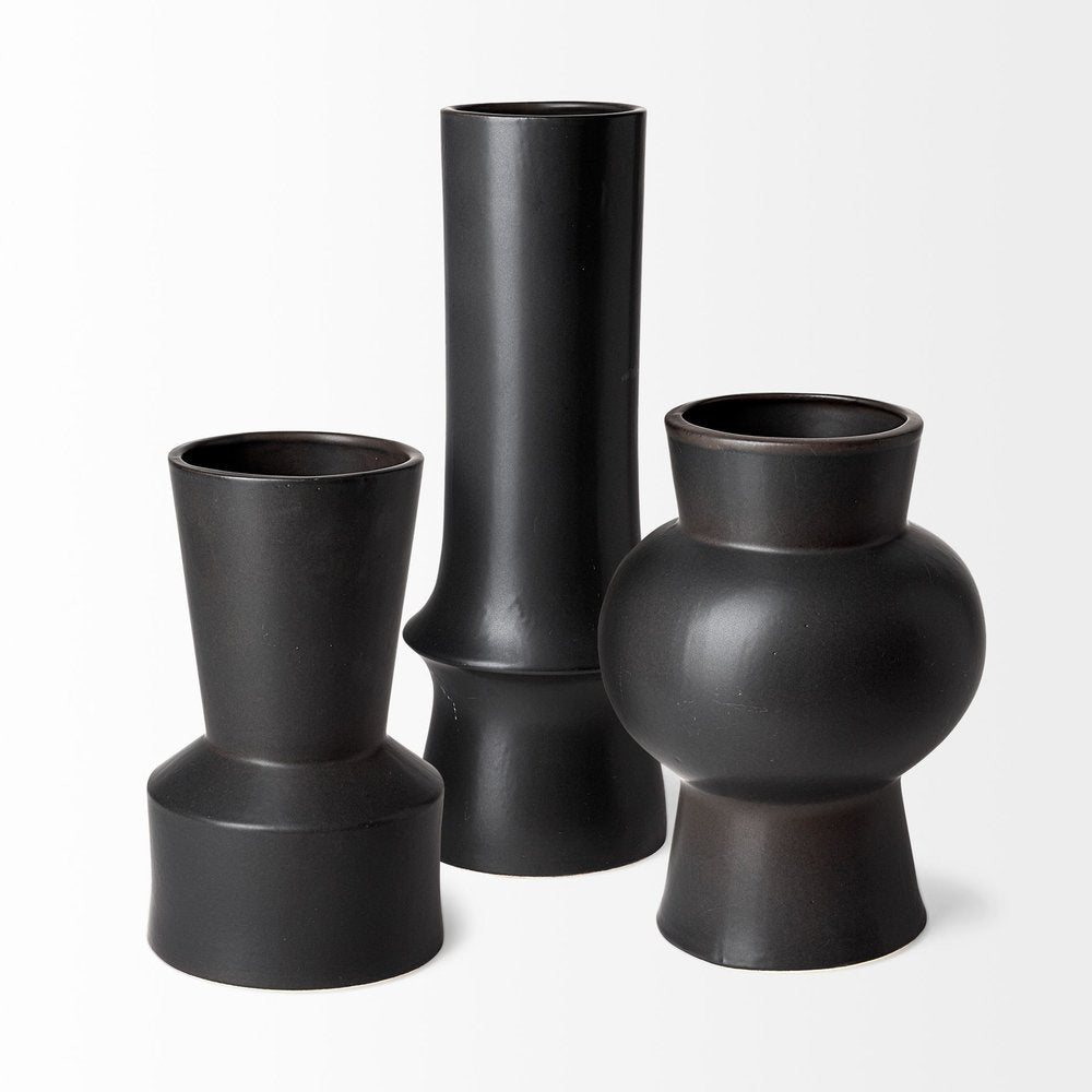11" Black Abstract Cylinder Ceramic Table Vase HomeRoots