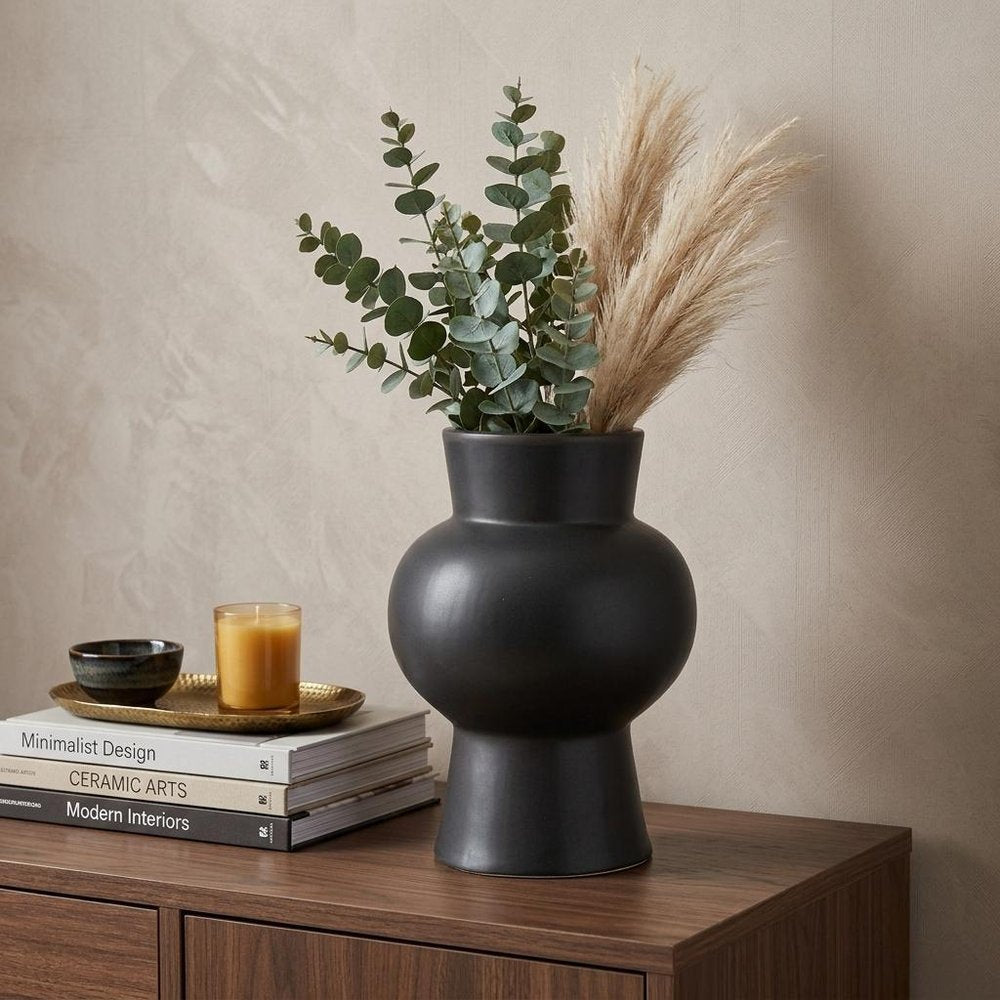11" Black Abstract Cylinder Ceramic Table Vase HomeRoots