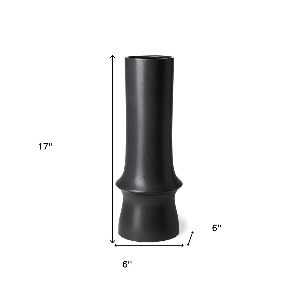 17" Black Abstract Cylinder Ceramic Table Vase HomeRoots