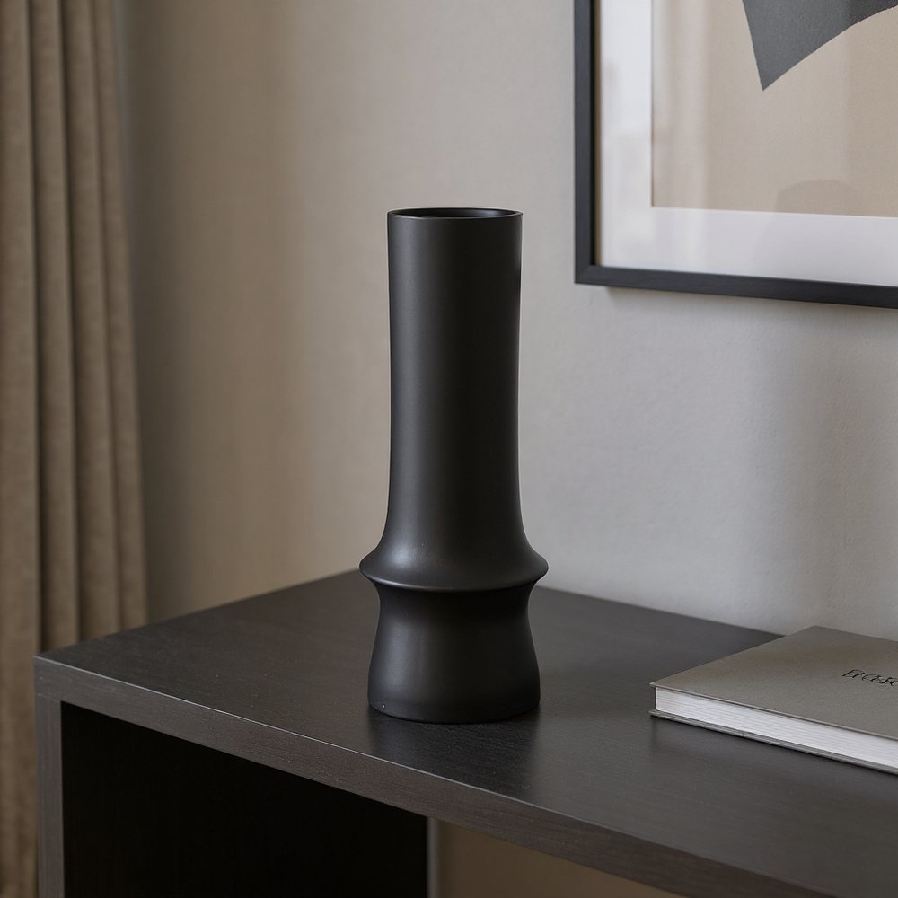 17" Black Abstract Cylinder Ceramic Table Vase HomeRoots