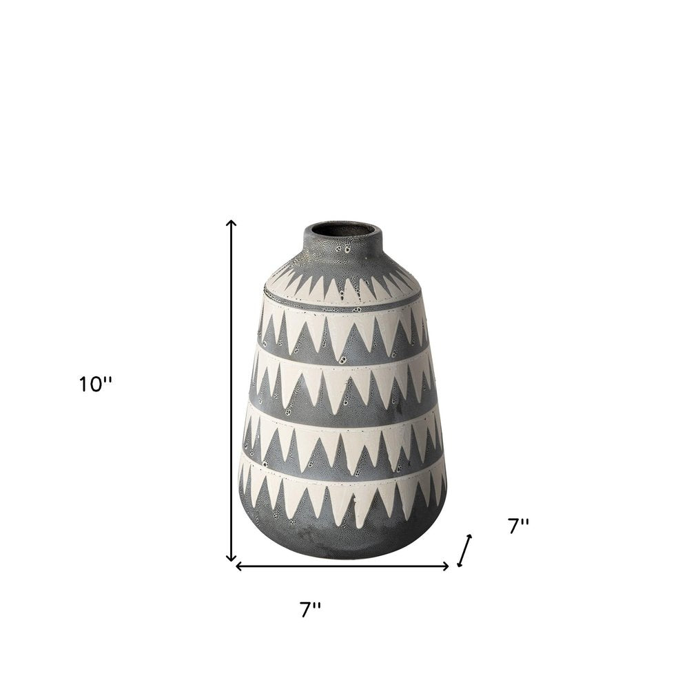 10" Gray And Ivory Geometric Cylinder Ceramic Table Vase HomeRoots