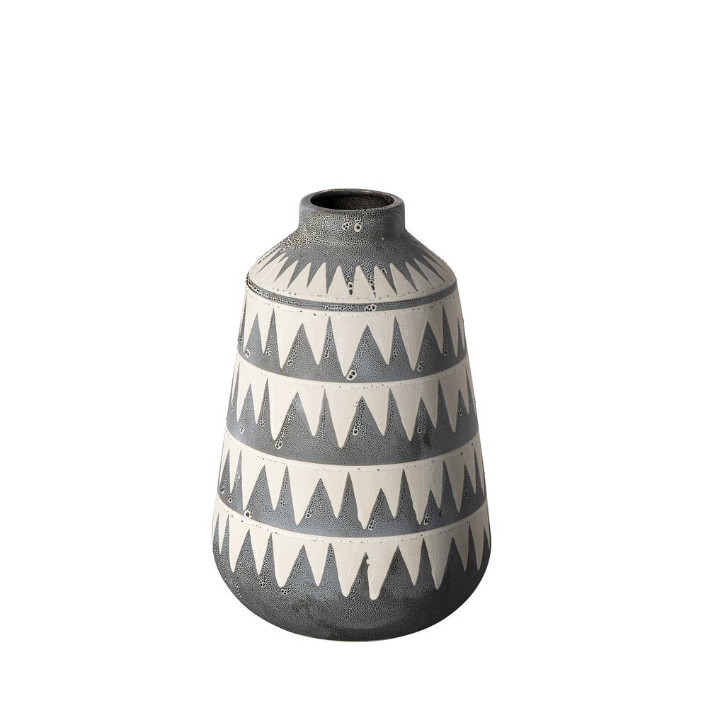 10" Gray And Ivory Geometric Cylinder Ceramic Table Vase HomeRoots