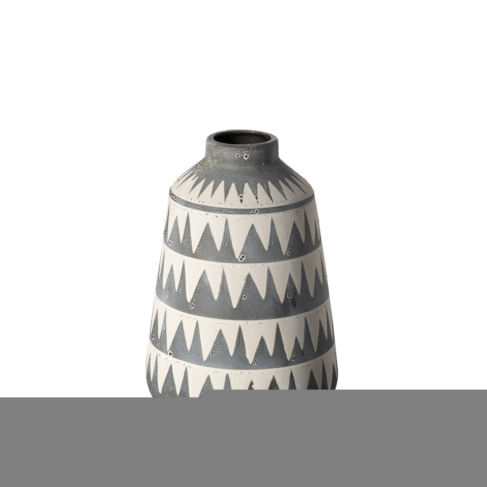 10" Gray And Ivory Geometric Cylinder Ceramic Table Vase HomeRoots