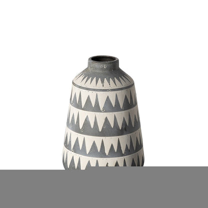 10" Gray And Ivory Geometric Cylinder Ceramic Table Vase HomeRoots