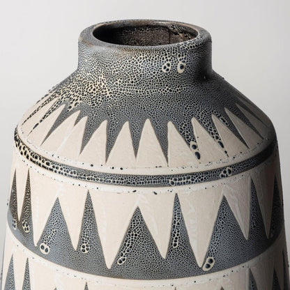 10" Gray And Ivory Geometric Cylinder Ceramic Table Vase HomeRoots