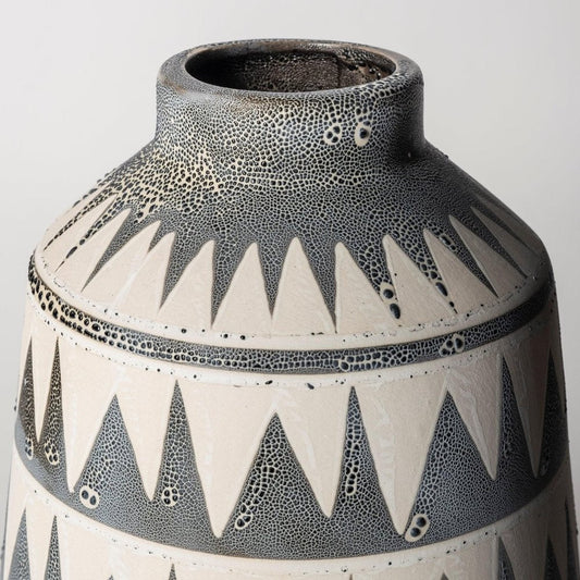 10" Gray And Ivory Geometric Cylinder Ceramic Table Vase HomeRoots