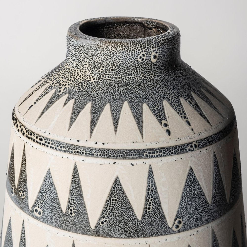 10" Gray And Ivory Geometric Cylinder Ceramic Table Vase HomeRoots