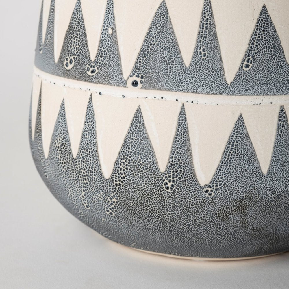 10" Gray And Ivory Geometric Cylinder Ceramic Table Vase HomeRoots
