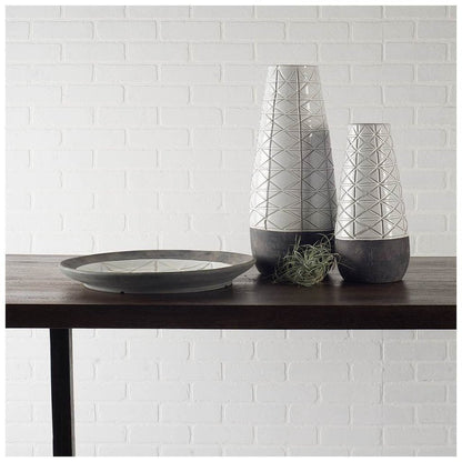 21" Gray And White Abstract Cylinder Ceramic Table Vase HomeRoots