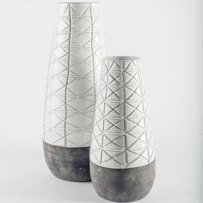 21" Gray And White Abstract Cylinder Ceramic Table Vase HomeRoots