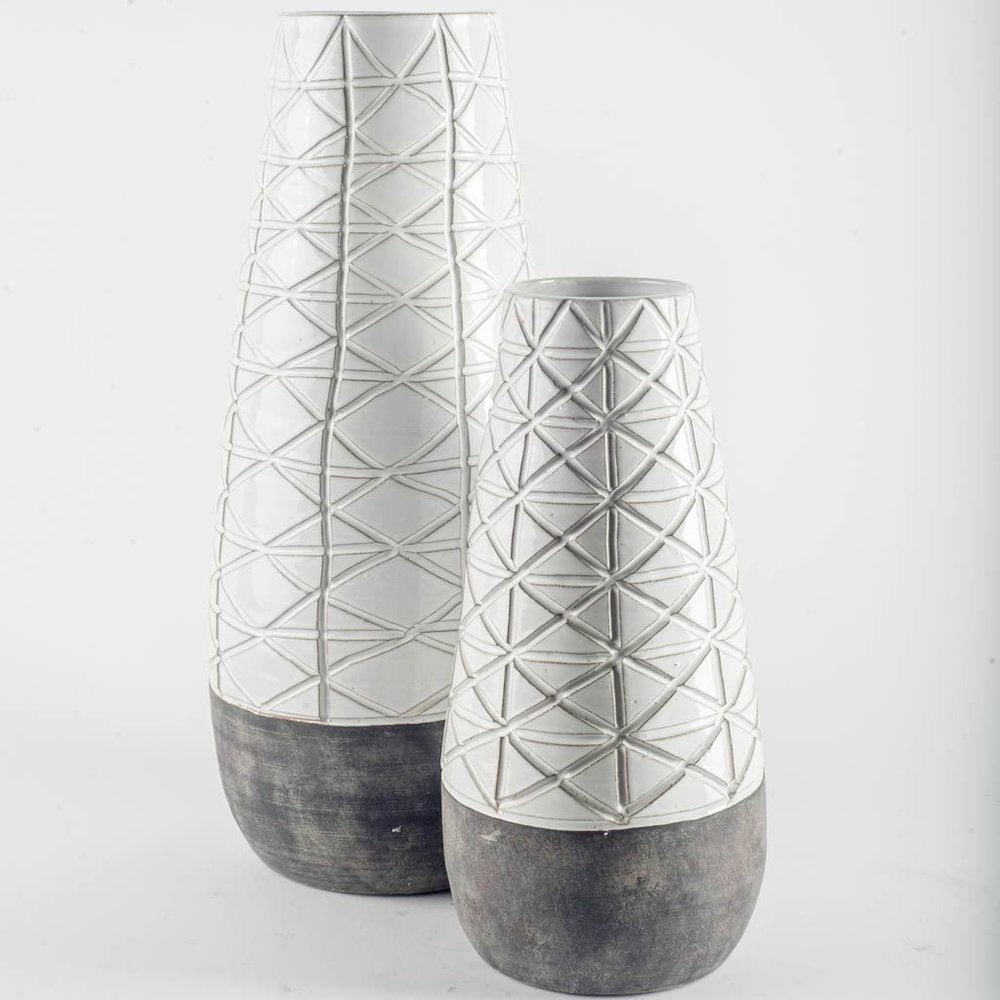 21" Gray And White Abstract Cylinder Ceramic Table Vase HomeRoots