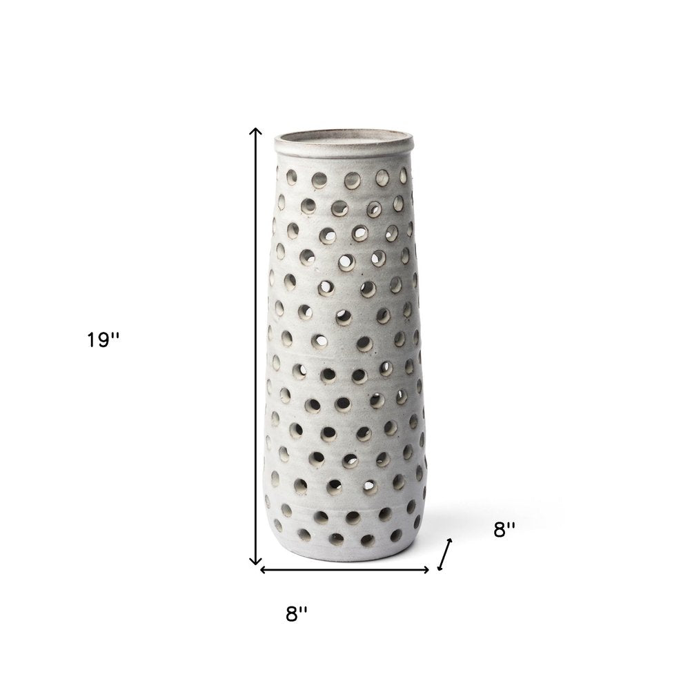 19" White Polka Dots Ceramic Cylinder Table Vase — view 4