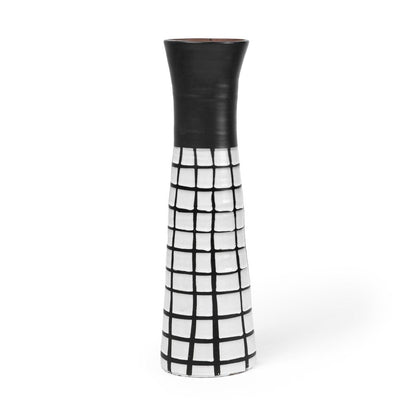 17" Black And White Abstract Cylinder Ceramic Table Vase HomeRoots