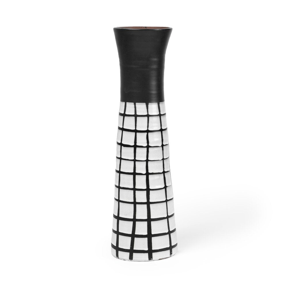 17" Black And White Abstract Cylinder Ceramic Table Vase — view 1