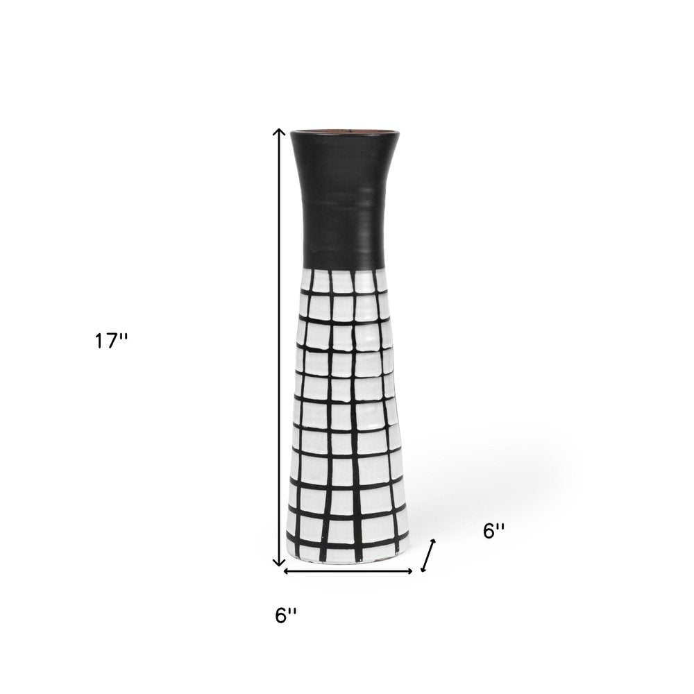 17" Black And White Abstract Cylinder Ceramic Table Vase — view 3
