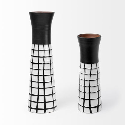 24" Black And White Abstract Cylinder Ceramic Table Vase HomeRoots