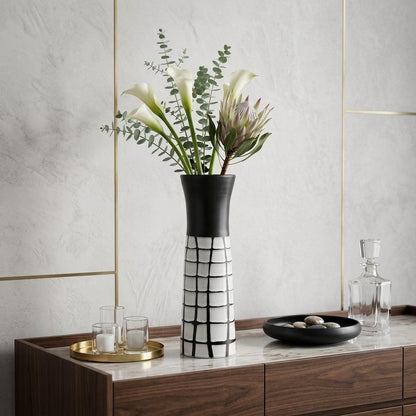 24" Black And White Abstract Cylinder Ceramic Table Vase HomeRoots