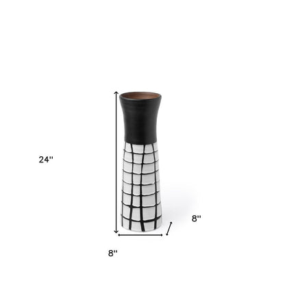 24" Black And White Abstract Cylinder Ceramic Table Vase HomeRoots