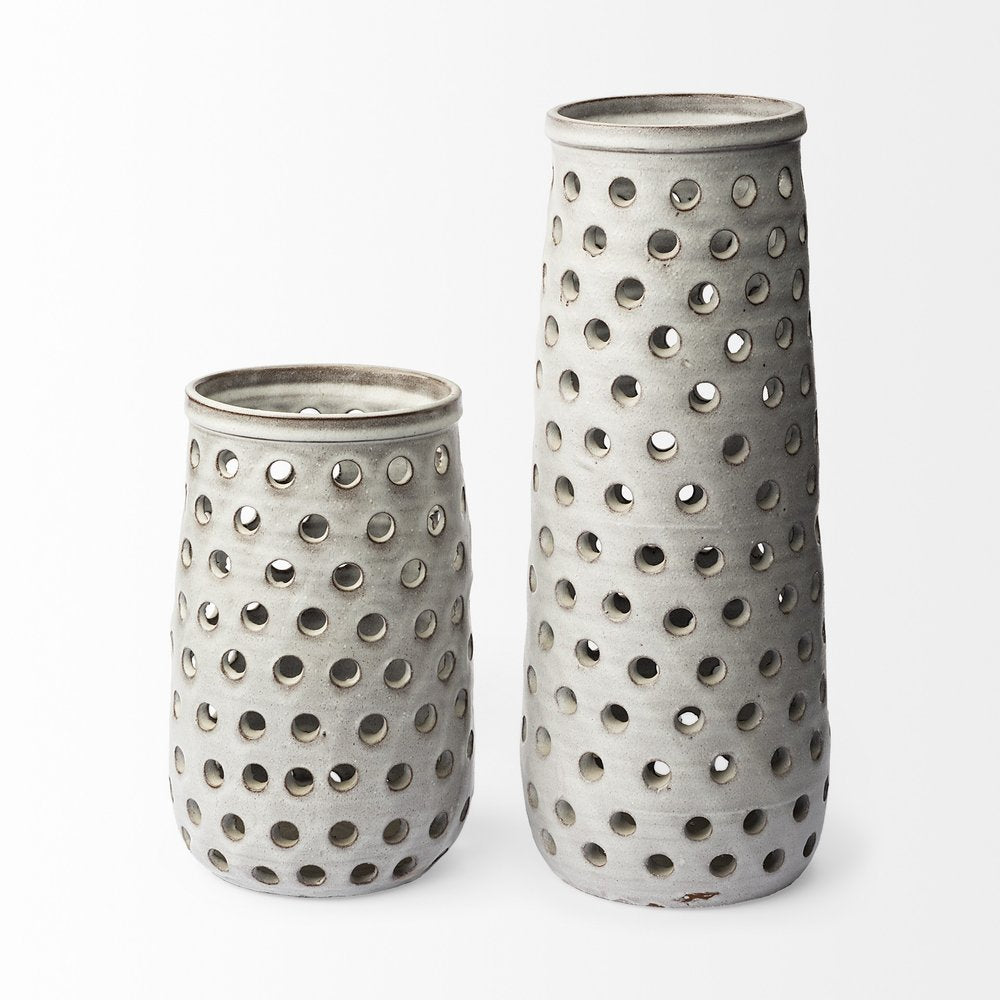 12" White Abstract Cylinder Ceramic Table Vase HomeRoots