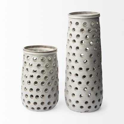 12" White Abstract Cylinder Ceramic Table Vase HomeRoots