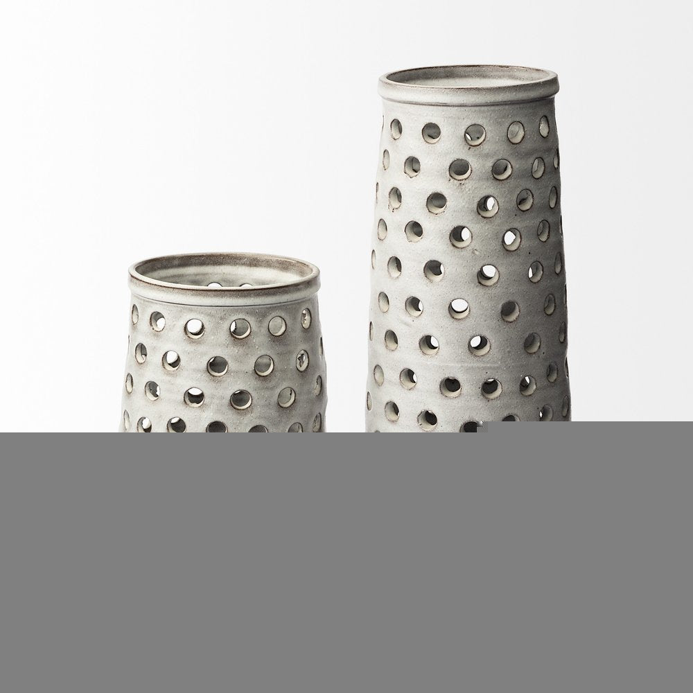 12" White Abstract Cylinder Ceramic Table Vase HomeRoots